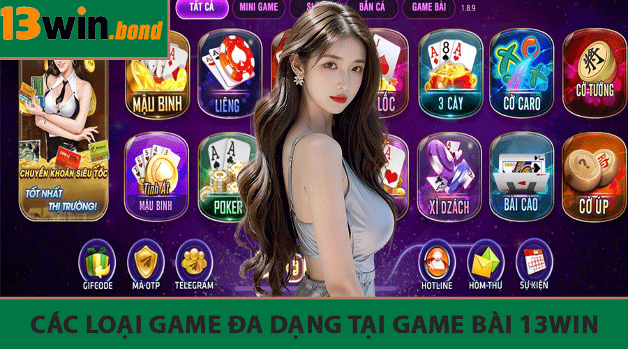 Các loại game đa dạng tại Game Bài 13Win